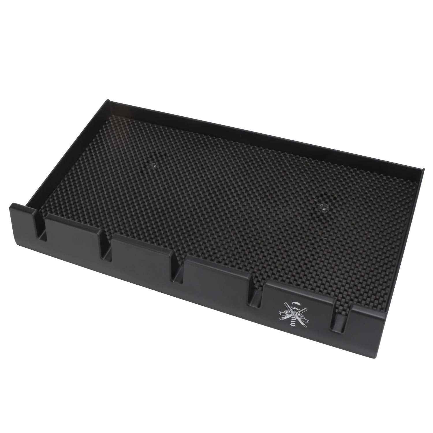 Segbeauty Barber Clipper Tray, Holder and Rack, Anti-Slip Black Salon Organizer, Razor Case, 5 Notches Professional Hair Trimmer Holder, Hairdresser Stylist Barbers Tools Box