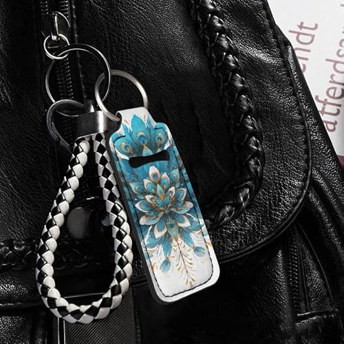 Geometric Butterfly Peacock Boho Lion Travel Bottle Keychain Holders Clip On Lipstick Sleeve Sleeve Holder Keychain