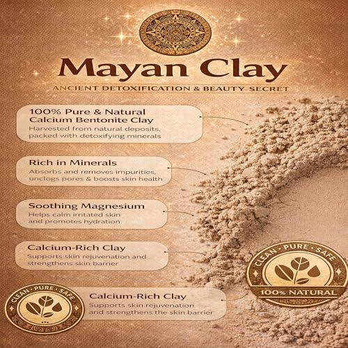Mayan Pure Indian Healing Clay Powder, Deep Pore Skin Cleansing, Body and Hair Mask, Natural Calcium Bentonite Clay