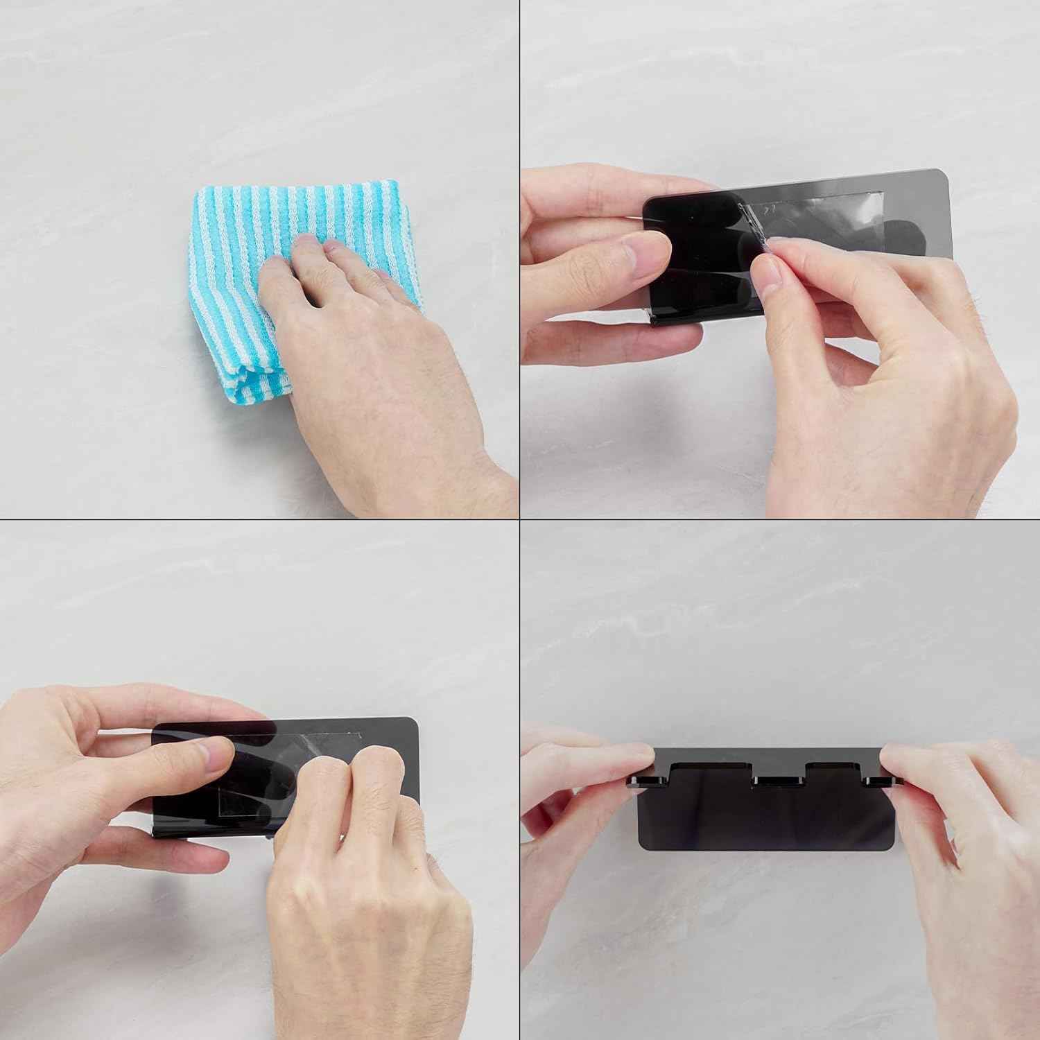 LUEXBOX 2 Pack Safety Razor Holder for Shower Wall, Self Adhesive Razor and Brush Stand for Bathroom, Shaving Brush Stand Compatible with Fusion 5 Proglide, Mach 3 Classic(Black Clear)