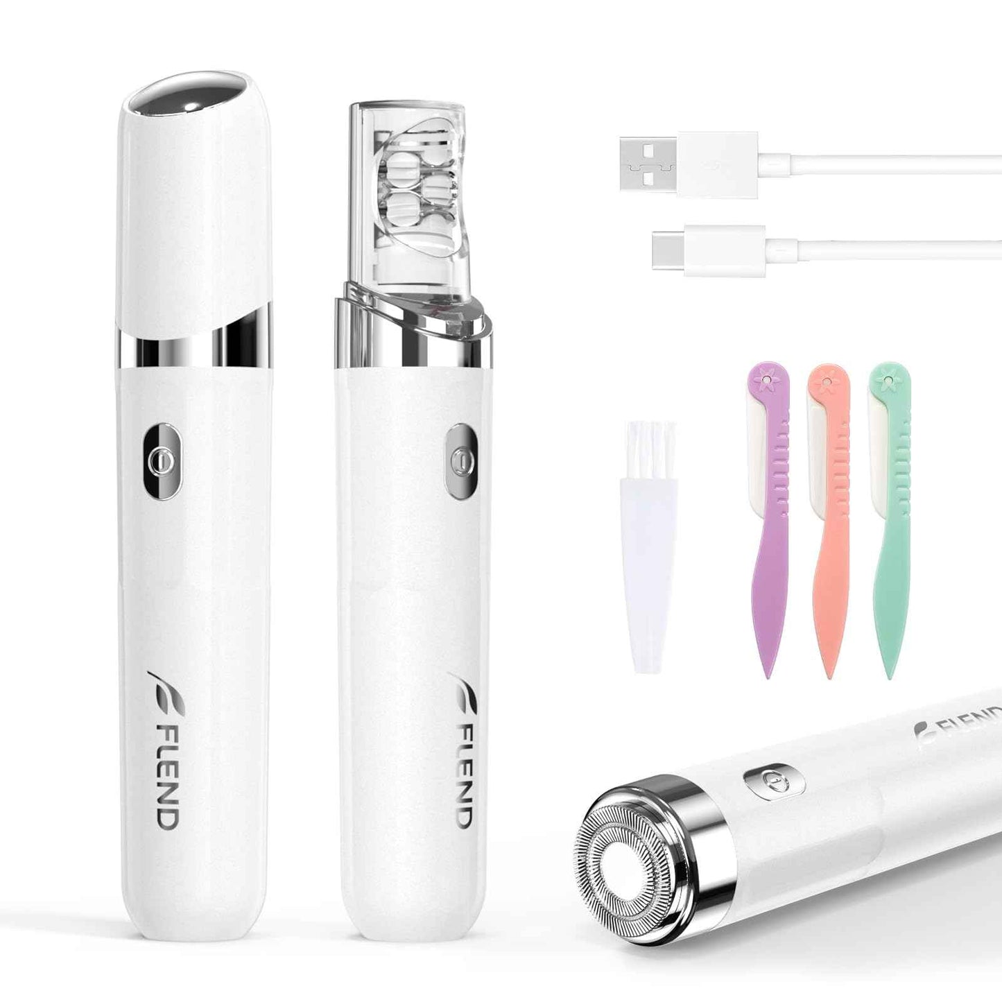 Facial Hair Remover for Women, 2-in-1 Epilator for Women with LED Light USB Rechargeable Portable Electric Epilators Painless Lady Shavers for Face, Lip, Chin, Leg, Arms, Bikini (White)
