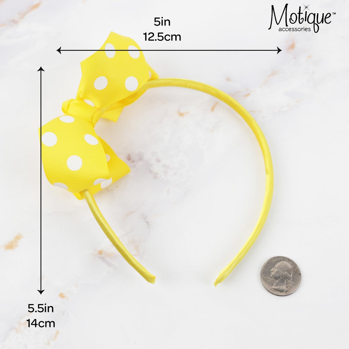 Motique Accessories Girls Polka Dot Bow Headband (Yellow)