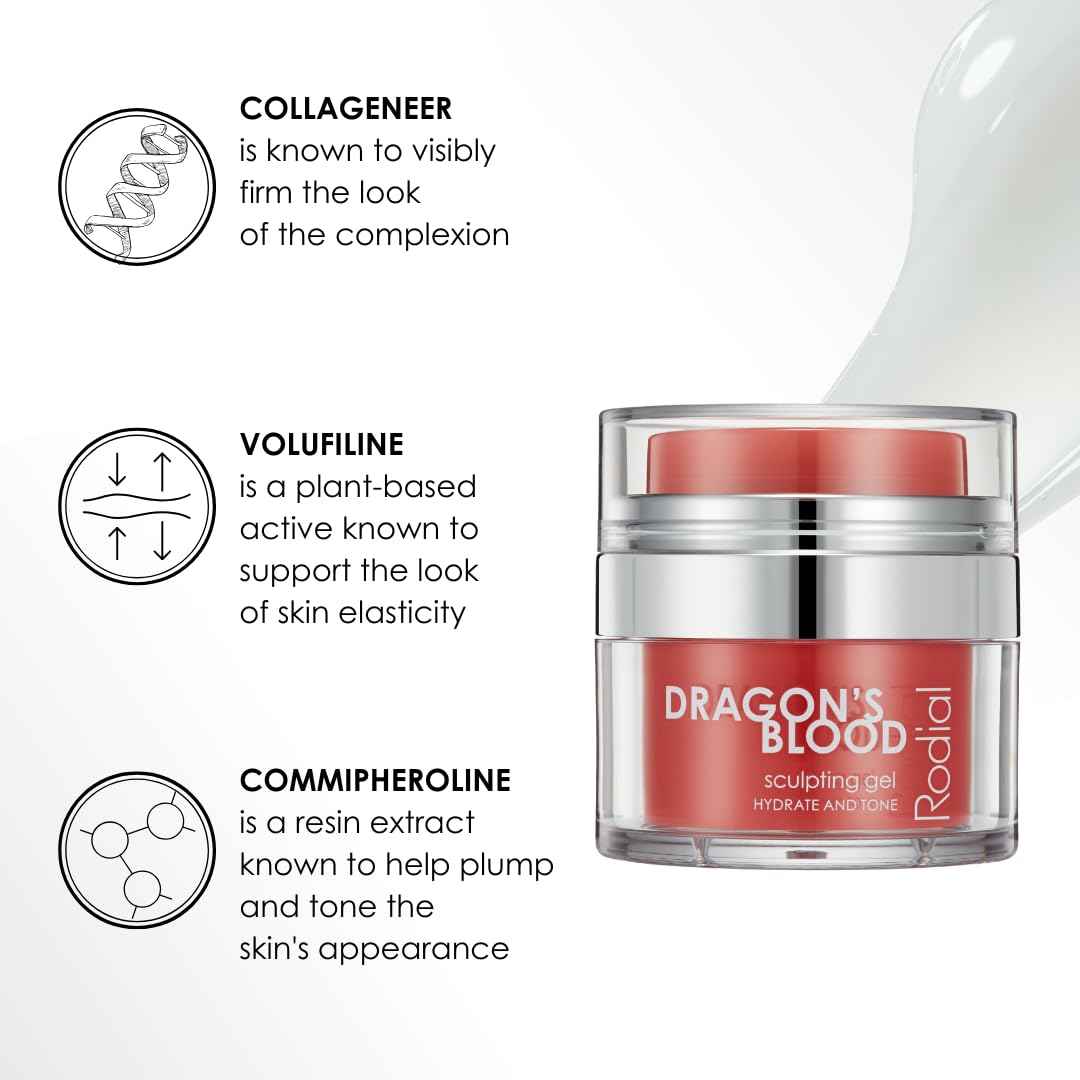 Rodial Dragon's Blood Sculpting Gel 0.3 fl oz - Rejuvenating, Ultra-Hydrating Face Cream - Refreshing Gel/Cream Formula - Triple Action Collagen Formula for a Firmer, Tighter and Smoother Skin Look