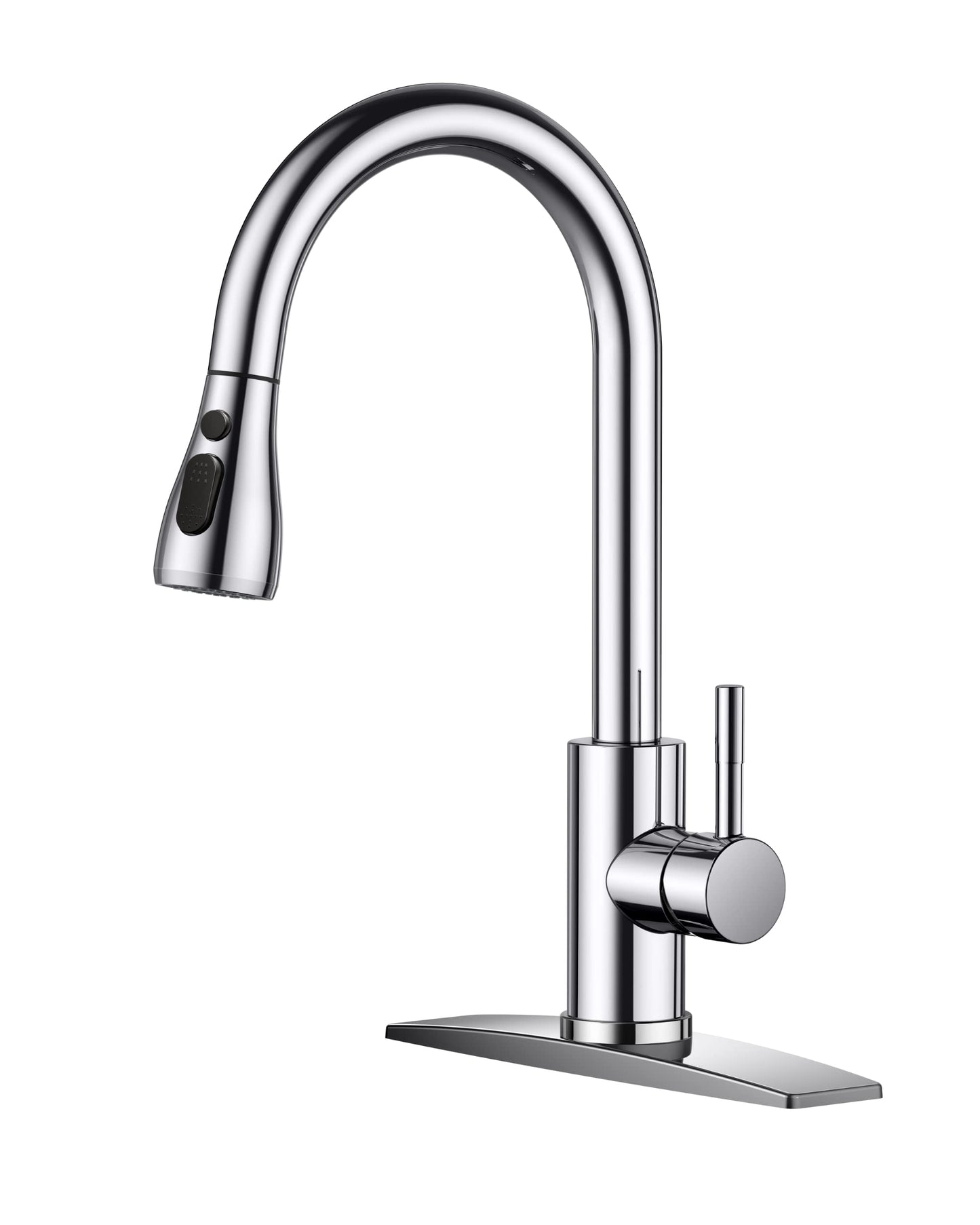 FORIOUS Kitchen Faucet with Pull Down Sprayer Chrome, High Arc Single Handle Kitchen Sink Faucet with Deck Plate, Commercial Modern rv Stainless Steel Kitchen Faucets, Grifos De Cocina