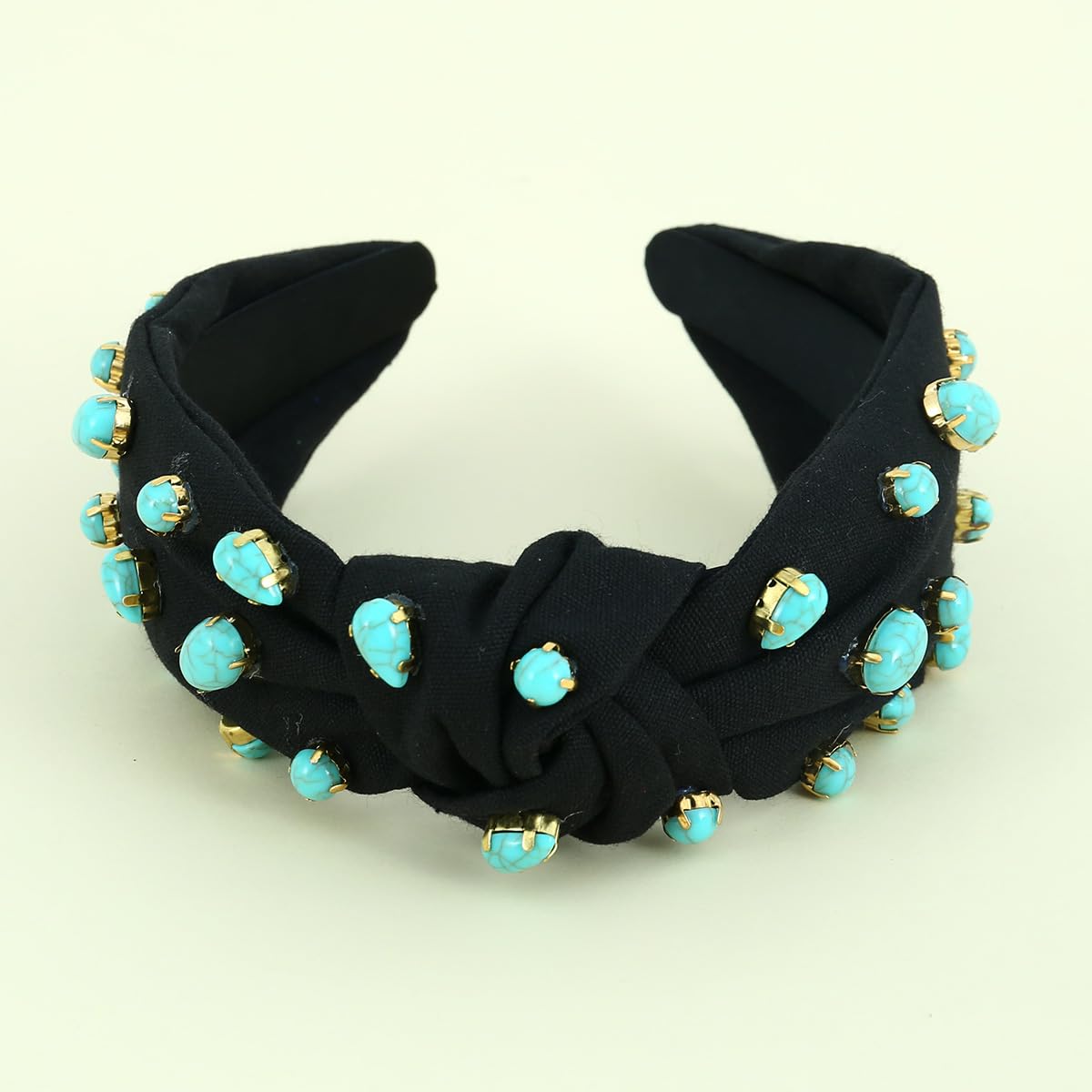 CULHEITE Jeweled Headbands for Women Embellished Crystal Hair Band Turquoise Baroque Style Black Headband for Girls Fashion Hair Accessories