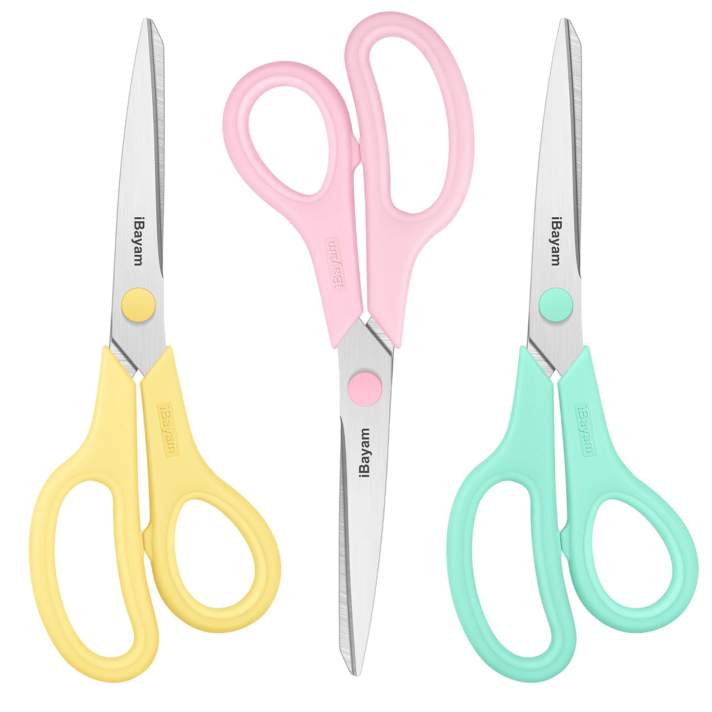 Scissors, iBayam 8" All Purpose Scissors Bulk 3-Pack, Ultra Sharp 2.5mm Thick Blade Shears Comfort-Grip Scissors for Office Desk Accessories Sewing Fabric Home Craft School Supplies, Right/Left Handed