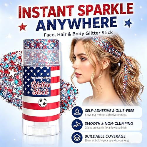 Patriotic Red White Blue Glitter Stick - Face & Body
