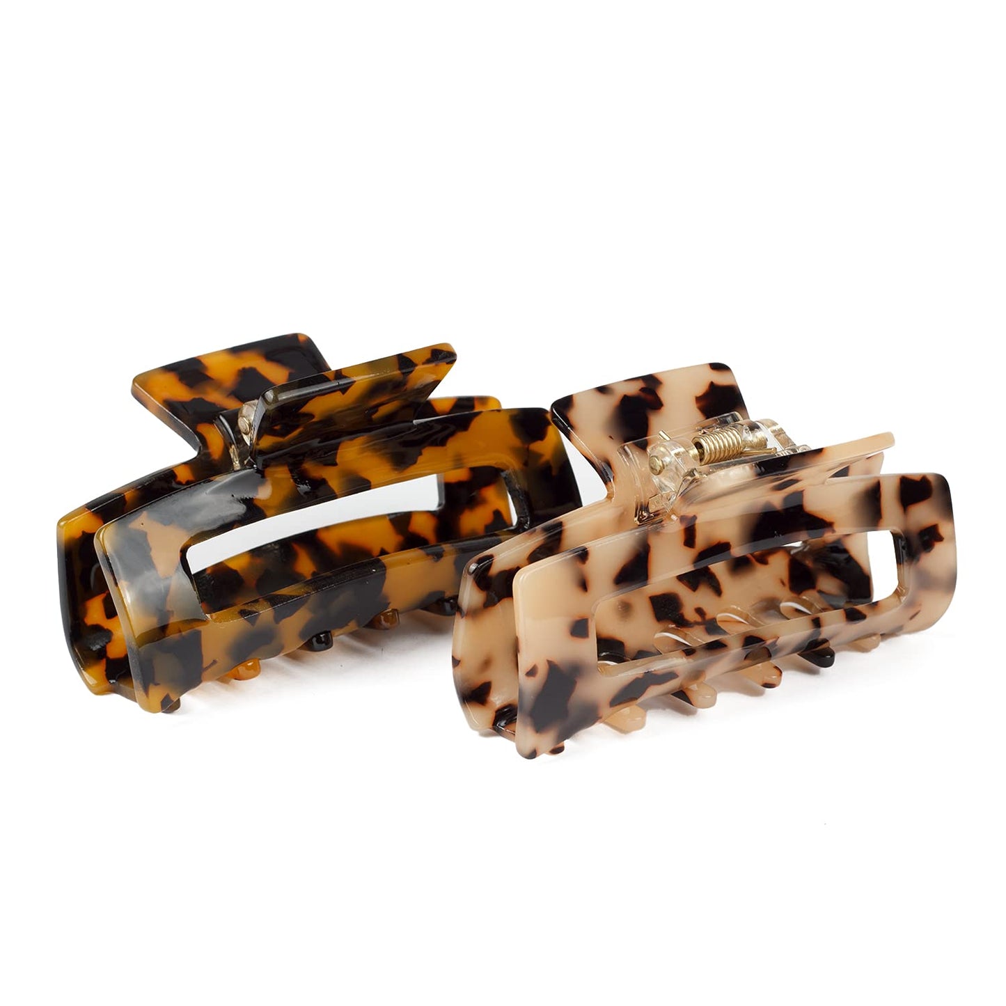 JIRIS 2PCS 3Inches hair claw clips Banana Clips Barrettes French Design celluloid Leopard print Large Rectangular amber Fashion Accessories for Women hair clipe