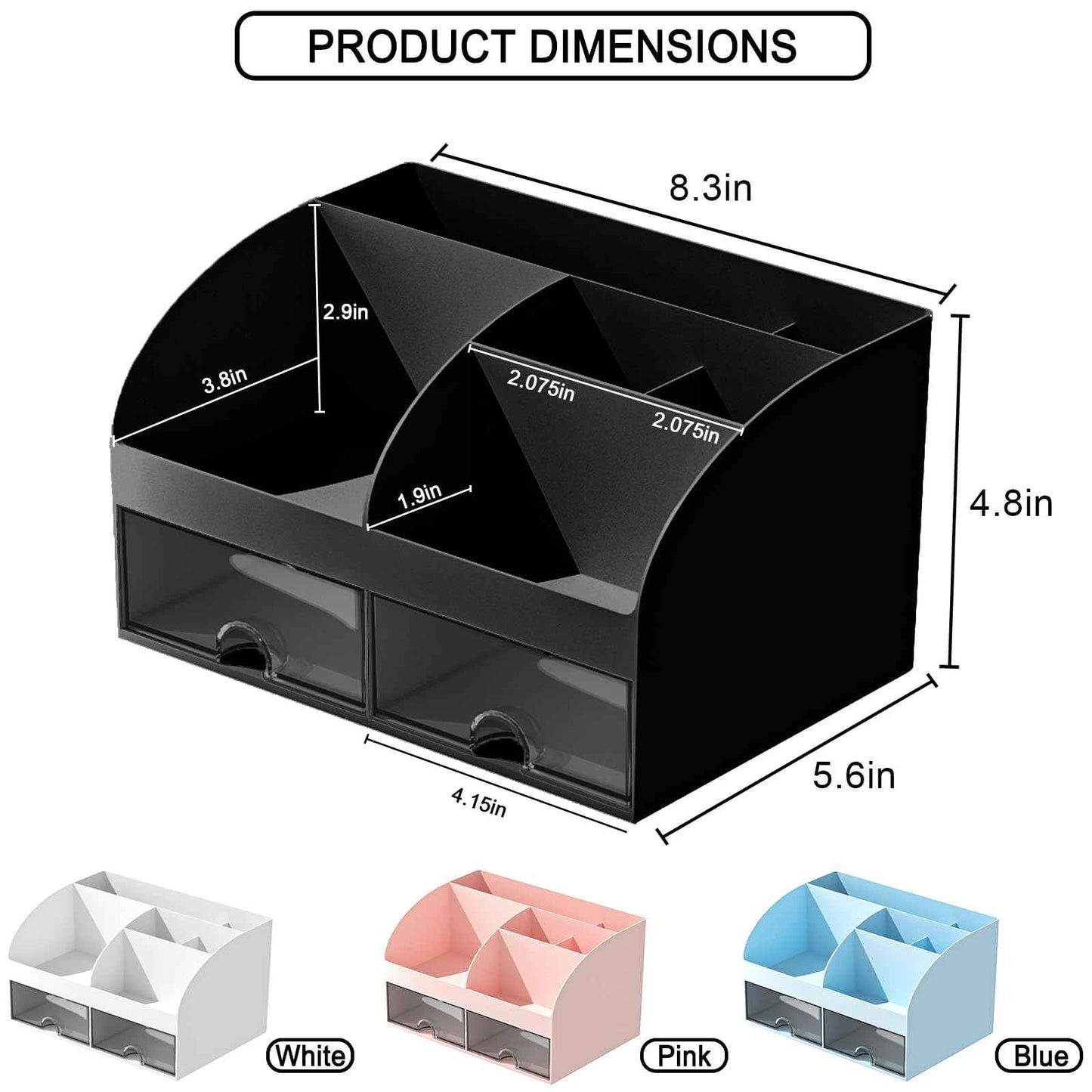 Makeup Organizer with Drawers, Cosmetic Storage for Dresser Vanity and Bathroom Countertop, Beauty Holder for Lipstick Brush, Skincare Organizer for Vanity, Cosmetic Display Case (Black)