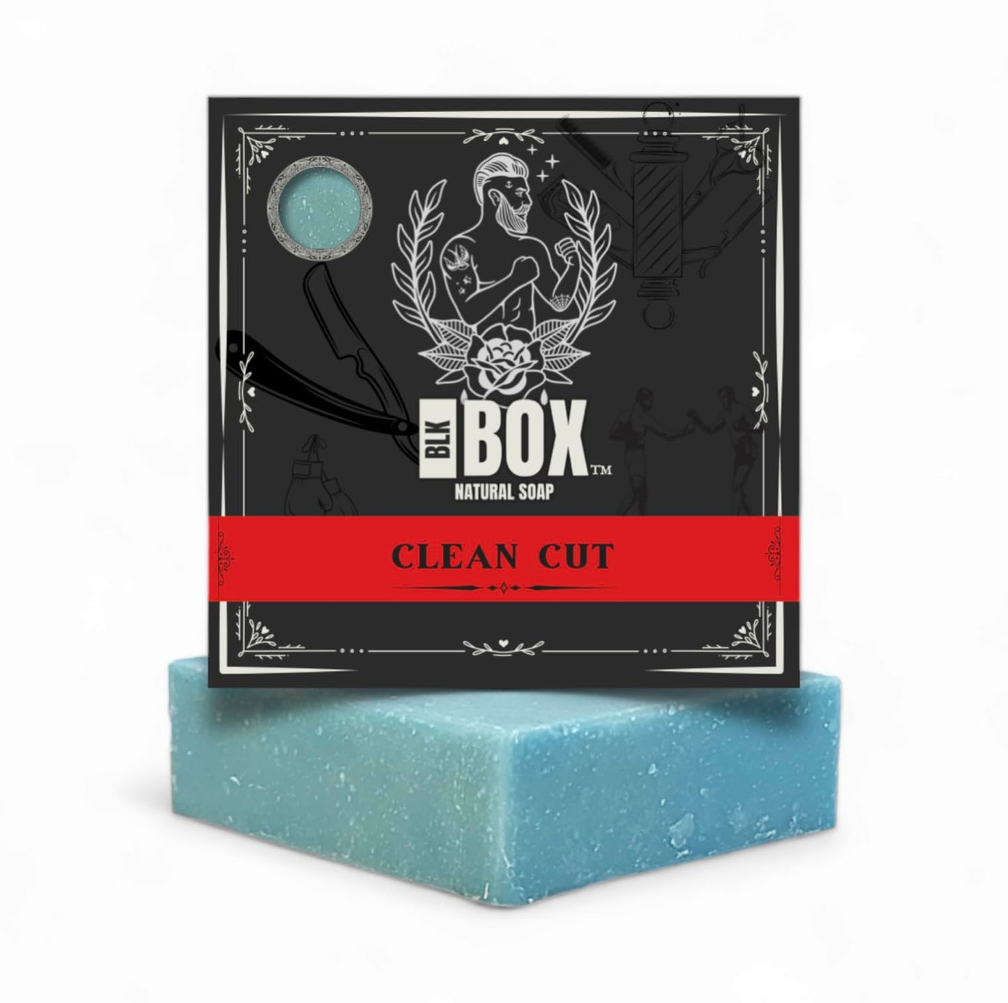 Black Box USA MADE 5oz Men's Natural Bar Soap Made from Natural Oils - Moisturizing Handmade Cold Process, No Harsh Chemicals Classic Body Wash Scent (CLEAN CUT)