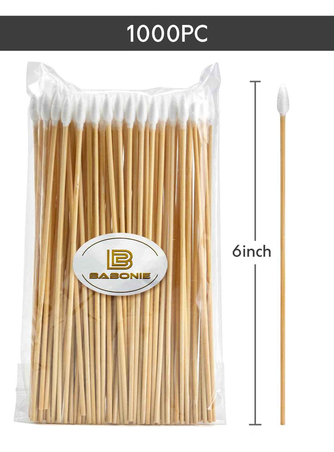 1000 PCS 6" Cotton Swabs - Lint Free Sturdy Cotton Swabs with Bamboo Handle for Gun Cleaning, Makeup, Electronic