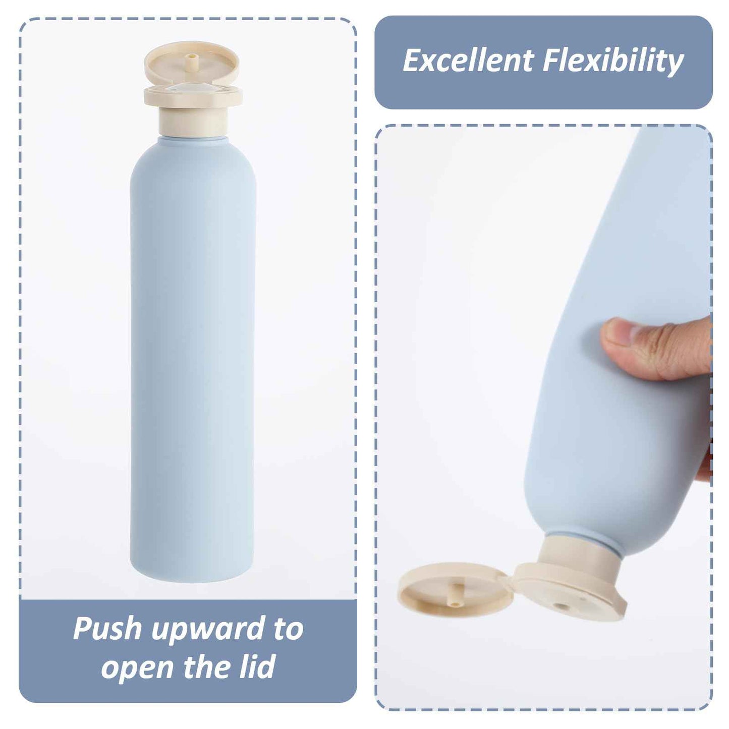 Molain 2Pcs Squeeze Bottles, 260ml Plastic Refillable Travel Containers with Flip Cap - Leak Proof for Shampoo, Creams, Lotion, Conditioner (Blue+Green)