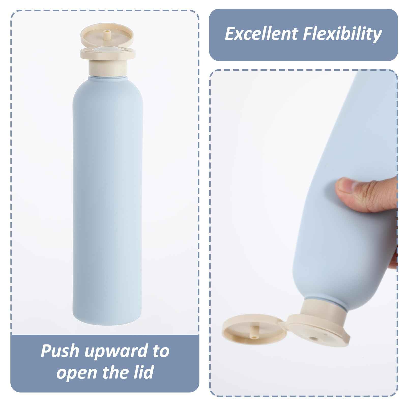 Molain 2Pcs Squeeze Bottles, 260ml Plastic Refillable Travel Containers with Flip Cap - Leak Proof for Shampoo, Creams, Lotion, Conditioner (Blue+Green)