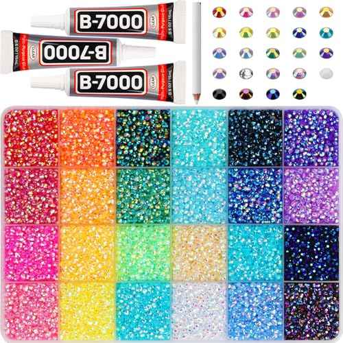 32000Pcs 3mm Rainbow Colorful Jelly Rhinestones Gems Bedazzling Bedazzed Kit, Multi Colored Gemstones Flatback Bedazzler Crafts Clothes Crafting Clothing, Stones Jewels SS10 Resin Rinestone b7000 Glue