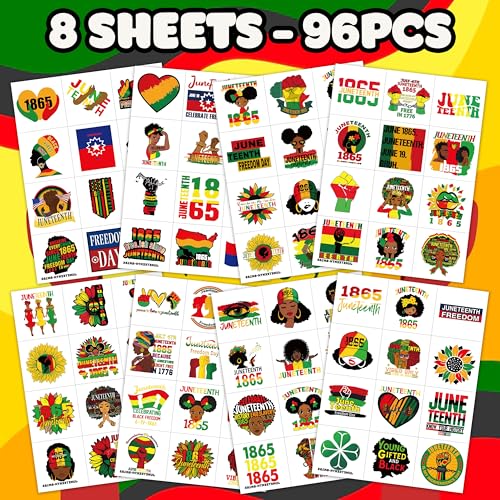 96 PCS Juneteenth Temporary Tattoos for Kids & Adults