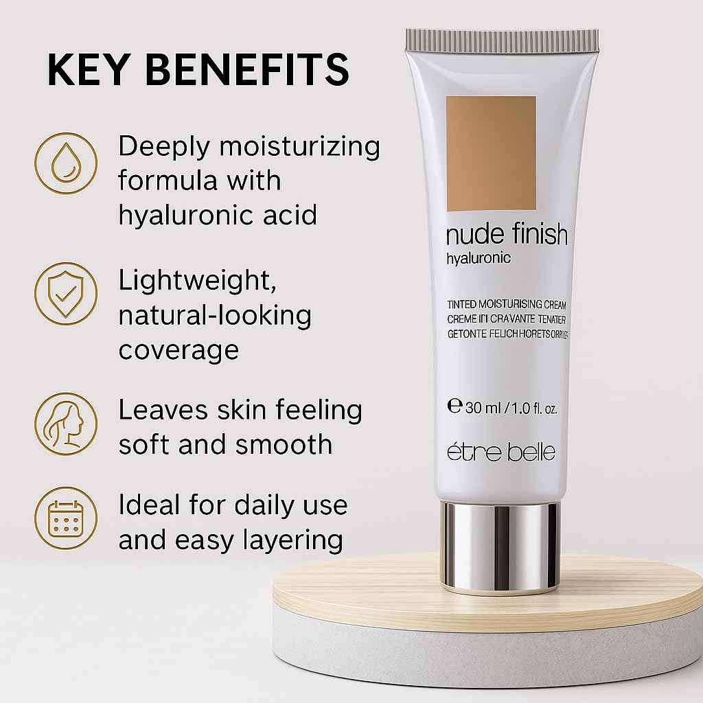 être belle Cosmetics Hyaluronic Tinted Moisturizing Cream, Skin Care for Women with Hyaluronic Acid, Vitamin E & Grape Seed Oil, Long Lasting, Natural Coverage, for All Skin Types, 30 mL