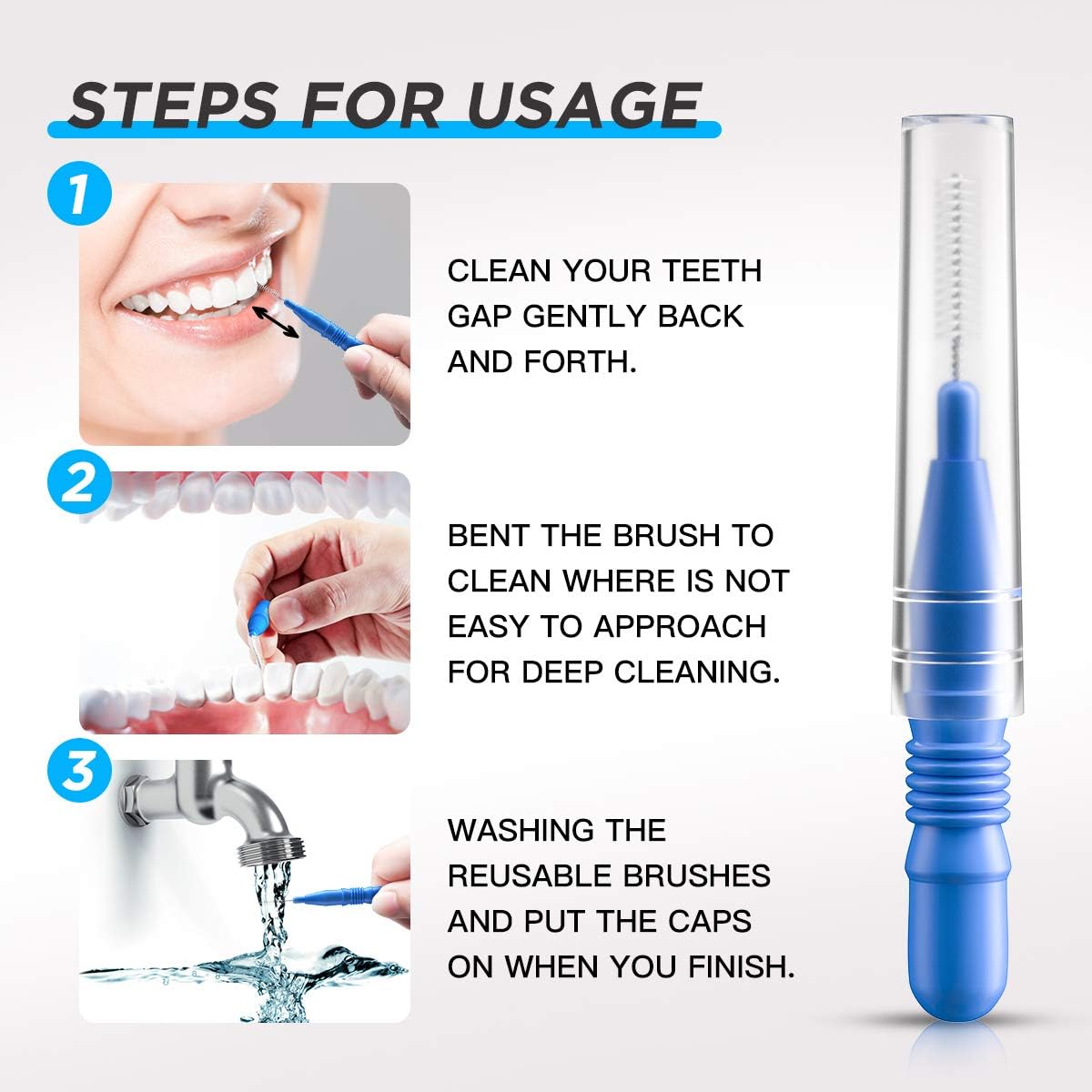 RAZOKO Interdental Brush, Flossing Head,Easy Use Tooth Cleaning Tool (1Pack(2.5mm/3mm)-88pcs)