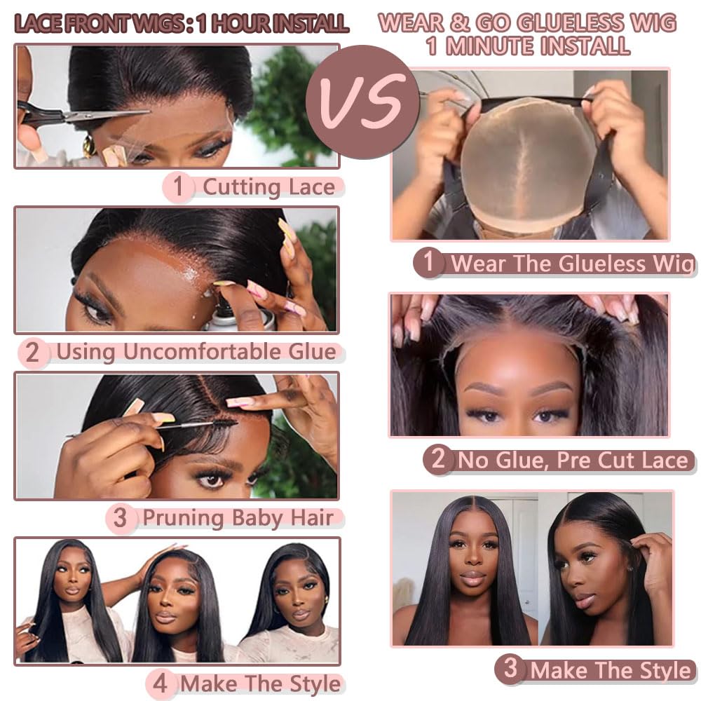 PINKEAGLE 28 Inch Wear and Go Glueless Wigs Human Hair Pre Plucked Pre Cut for beginners 13x4 Straight Lace Front Wigs Human Hair for Women 180% Density HD Lace Frontal Wig Human Hair with Baby Hair