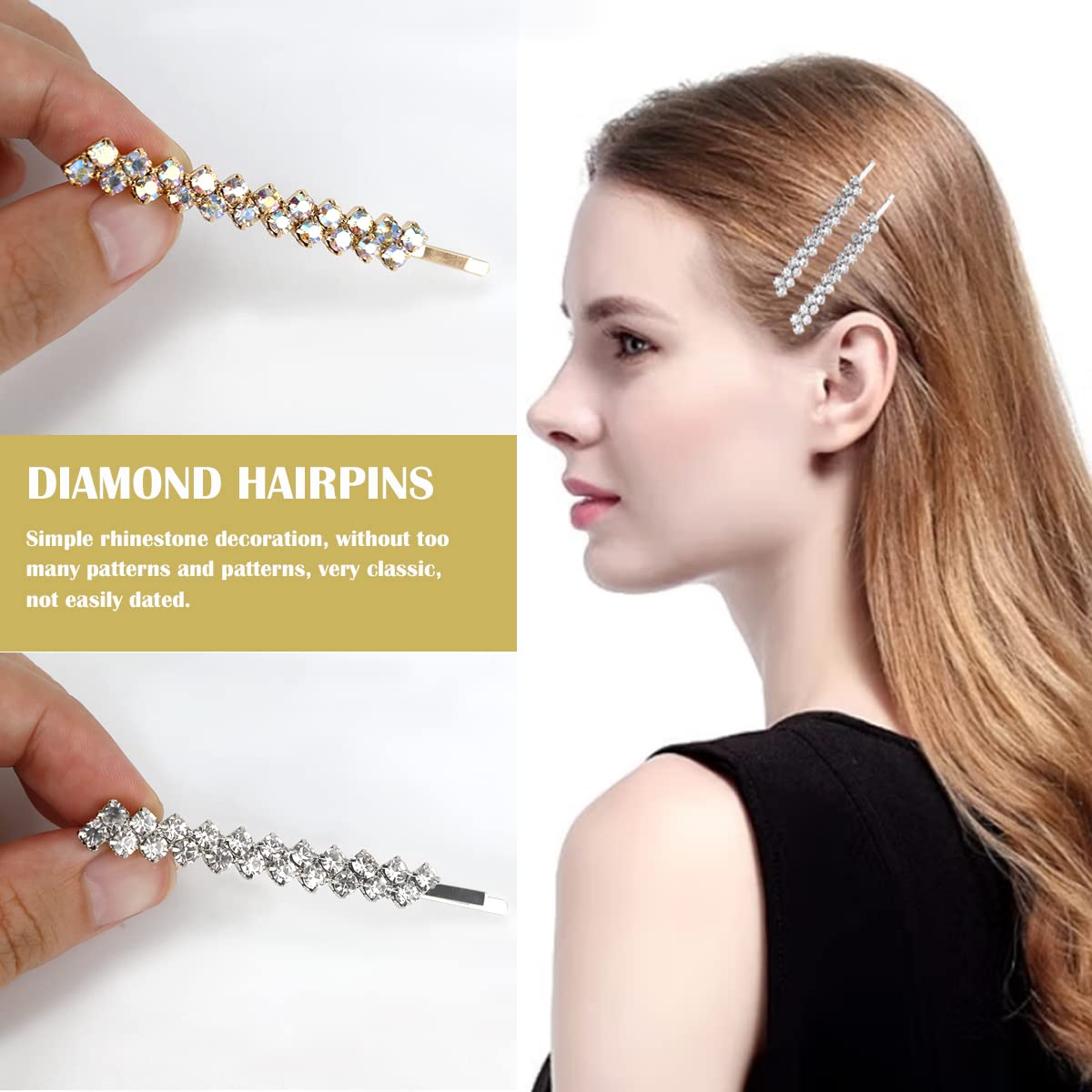 FERCAISH 4 Pcs Crystal Hair Pins, Simple Style Bangs Clip Rhinestone Hair Bobby Pins Sparkly Barrette for Women Girls Styling Accessories (Silver+Gold)