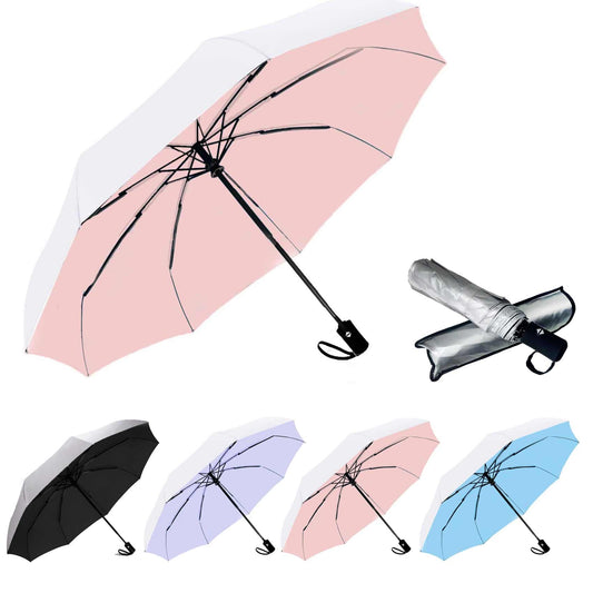 SIEPASA Silver/Pink Compact Travel Umbrella with UPF 50+ UV Protection, Windproof and Auto Open/Close