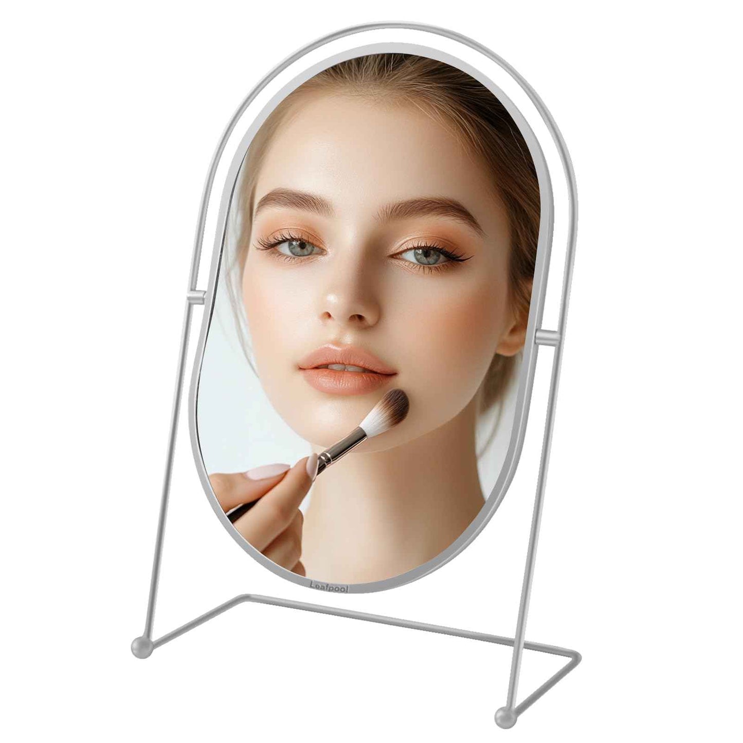 Leafpool Tabletop Vanity Makeup Mirror, 360°Rotation Standing Desk Table Vanity Silver Make up Mirror for Bathroom or Bedroom