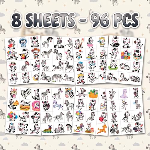 96 PCS Zebra Temporary Tattoos for Kids - Party Favors