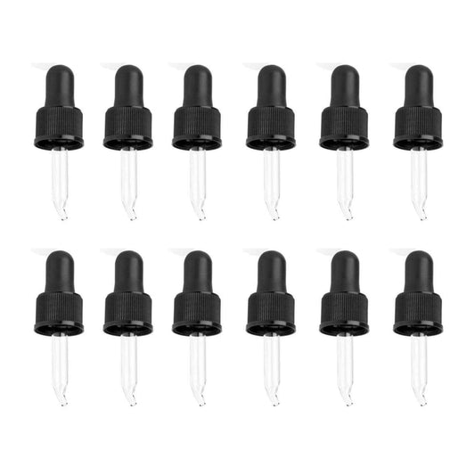Small Essential Oil Dropper Tops – 6‑Pack Bent Glass & Rubber Bulbs – Fits 5ml Bottles (Boston Round 18/415) – Leak-Proof & Reusable – Great for Thicker Oils & DIY Blends