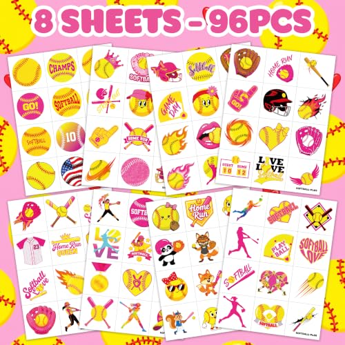 96 Pcs Softball Temporary Tattoos for Kids Sports Party Favors