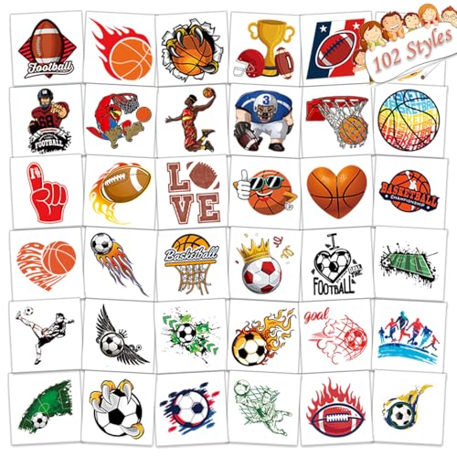 102 Sports Temporary Tattoos for Kids - Soccer Baseball