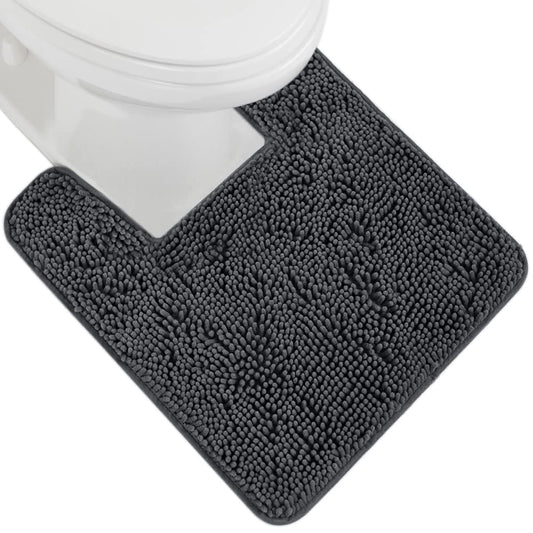 Gorilla Grip Plush Absorbent Shaggy Chenille Bath Rug Mat for Toilet Base with Rubber Backing, Machine Washable, Microfiber Bathroom Contour Mats for Toilets, Bath Room Decor Square 22.5x19.5 Charcoal