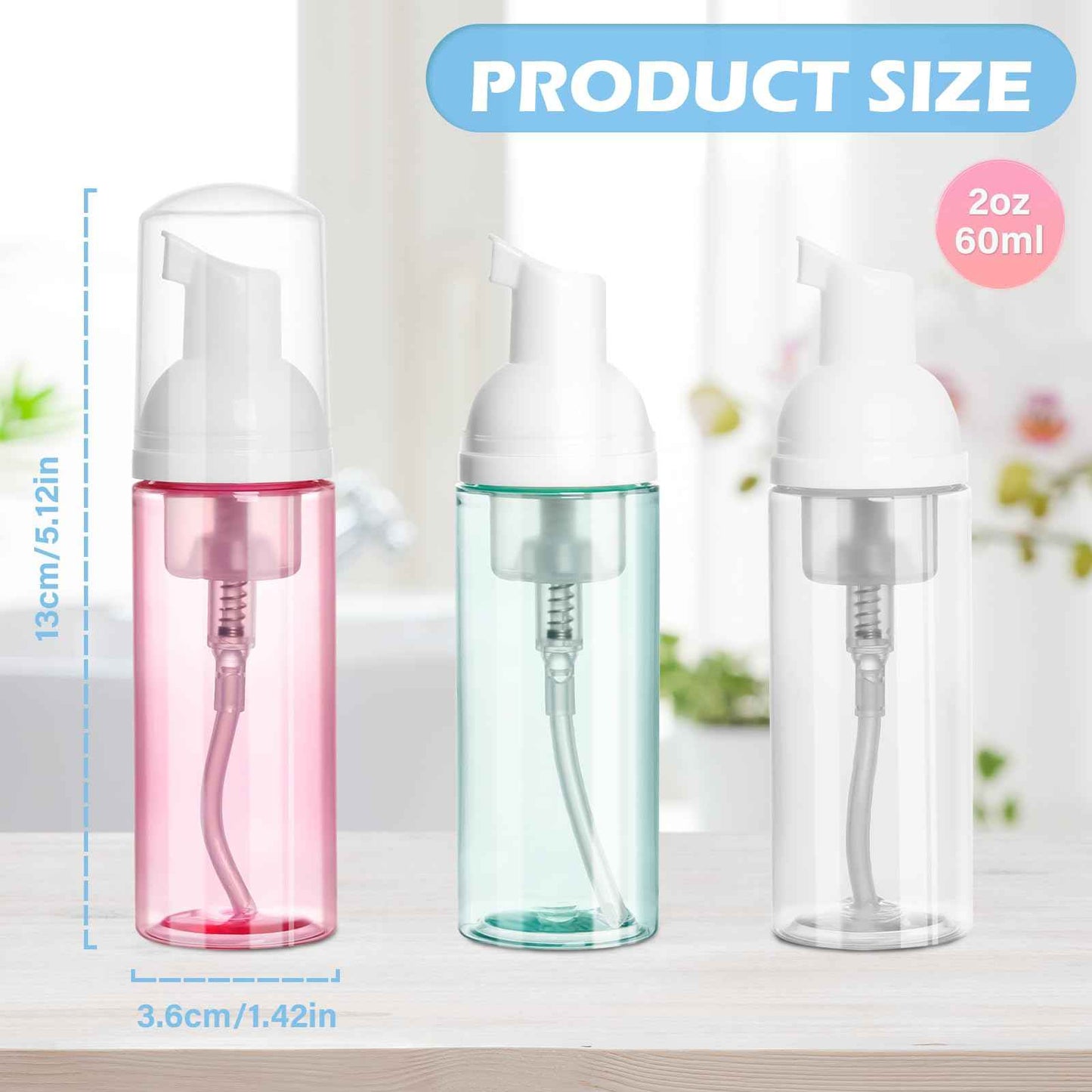 ShanySheny 2oz Travel Foam Pump Bottle, 3PCS Empty Foaming Dispenser for Hand Soap, Shampoo, Lash Cleanser (60ml)