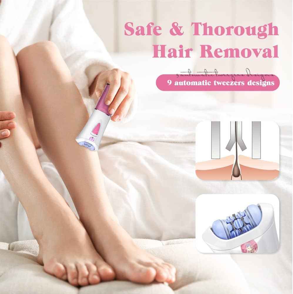 Mini Epilator, Facial Hair Remover for Women, Full Body Smooth Glide Epilator, Portable Electric Lady Shaver for Face, Armpits, Arms, Bikini, and Legs, with 9-Tweezers with LED for Precision