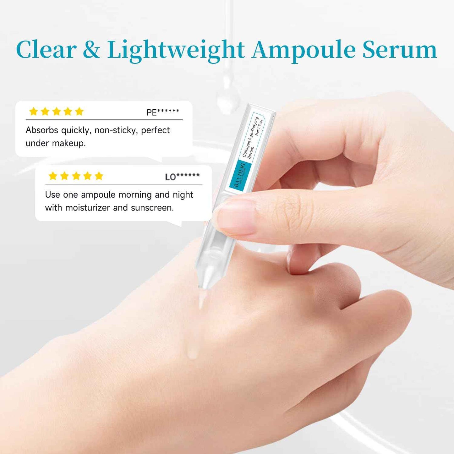 BACHERI Collagen Peptide Anti-Aging Serum with PDRN – Triple Collagen, Peptide Complex & Botanical Extracts for Firming, Hydration & Skin Barrier Repair – Ampoule Serum Set 1.5ml x 30