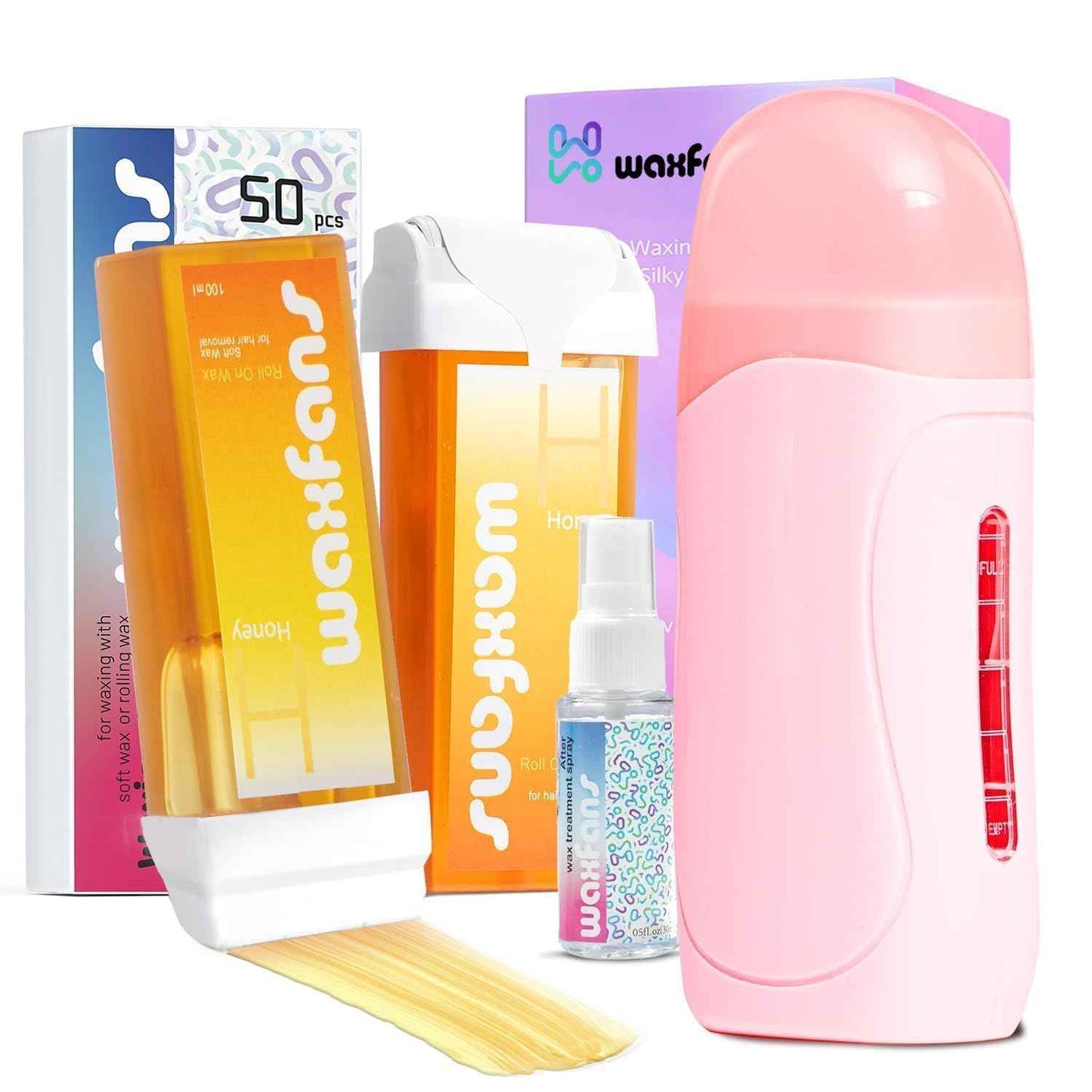 Wax Roller Kit- Easy Use Roll on Wax Kit with 4-6 Weeks Smooth Skin,Hair Remover for Larger Areas of the Body, Beginner-Friendly,with 50 Pcs Strips and 2 wax roller (Honey-2)