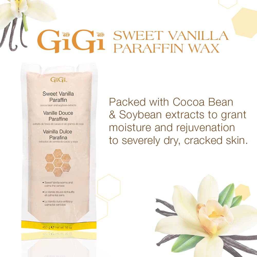 GiGi Sweet Vanilla Paraffin Wax | Paraffin Bath Wax With Spa Quality Finish | with Cocoa Bean and Soybean Extracts | 16 Oz.