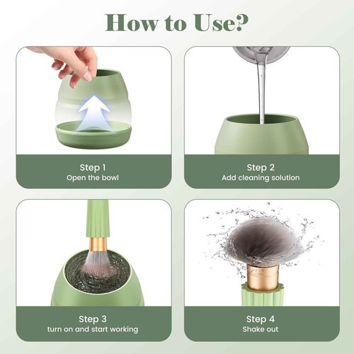 Electric Makeup Brush Cleaner Machine -15000RPM Fast Deep Cleaning and Dry Make Up Brushes Efficient Cleaning with Storage Cas, Portable Spinning Washer, Gift for Women-Green