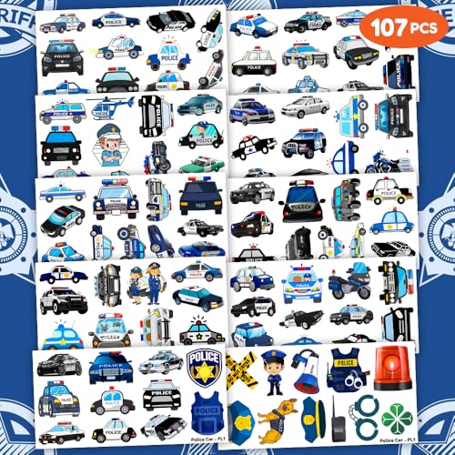 107 PCS Police Car Temporary Tattoos Party Favors