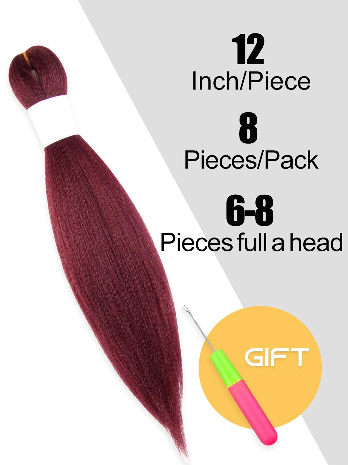 KAVSORAPI Burgundy Braiding Hair 12 Inch Colored Pre Stretched Hair Short Straight Crochet Braids Yaki Texture Synthetic Fiber 8 Packs (118#/Burgundy)