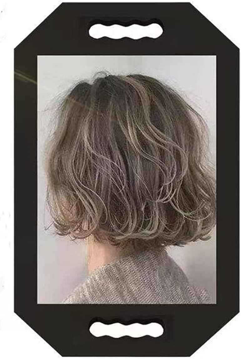 Rimoleur Large Rectangular Hand Mirror with Double Handle, Salon-Grade, Black Foam Frame, 16"L x 9.8"W, Floor Mount, Modern Style