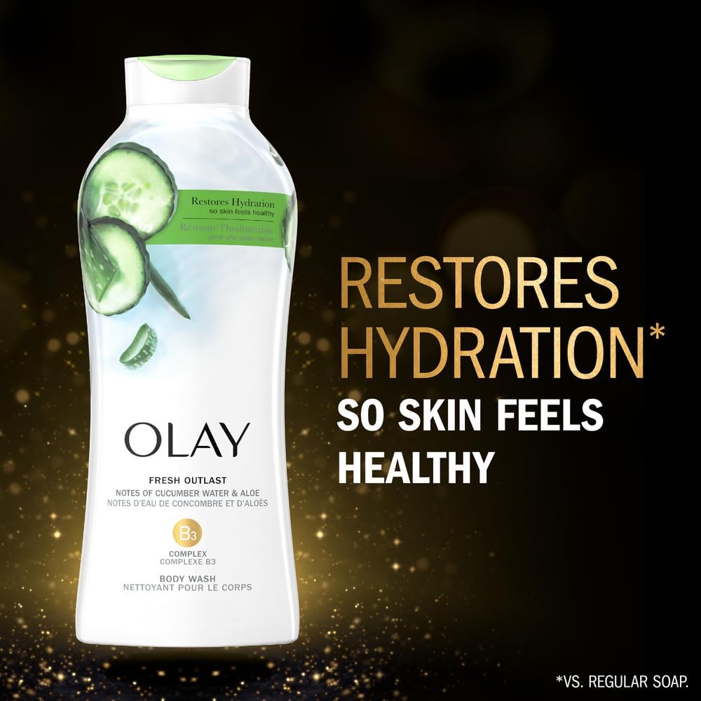 Olay Fresh Outlast Body Wash with Notes of Cucumber and Aloe, 22 fl oz (Pack of 4)