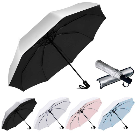 SIEPASA UV Protection Travel Compact Umbrella-Automatic Umbrellas for Rain-Compact Folding Umbrella, Travel Umbrella, Small Portable Windproof Umbrellas for Men Women Teenage.(Silver/Black)