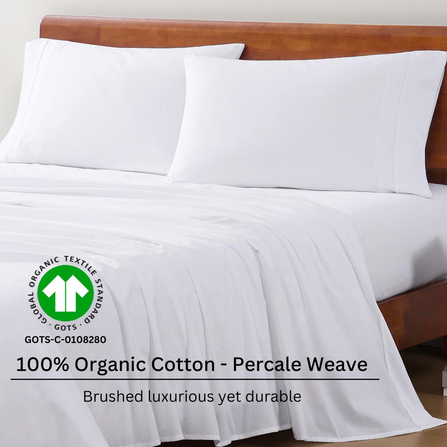 LANE LINEN 100% Organic Cotton White Twin XL Sheets Set 3-Piece Pure Percale Soft Bedding Breathable Fits Mattress Upto 15" Deep