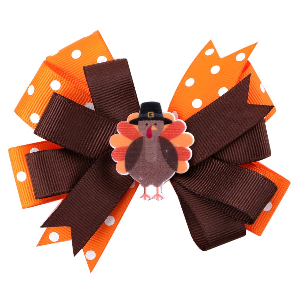 Thanksgiving Turkey Hair Bow Clips Toddler Girls Kids Glitter Large Ribbon Hairpin Fall Yellow Hair Barrettes Accessories for Thanks Day Party Favor Gift (Bowknot Turkey)