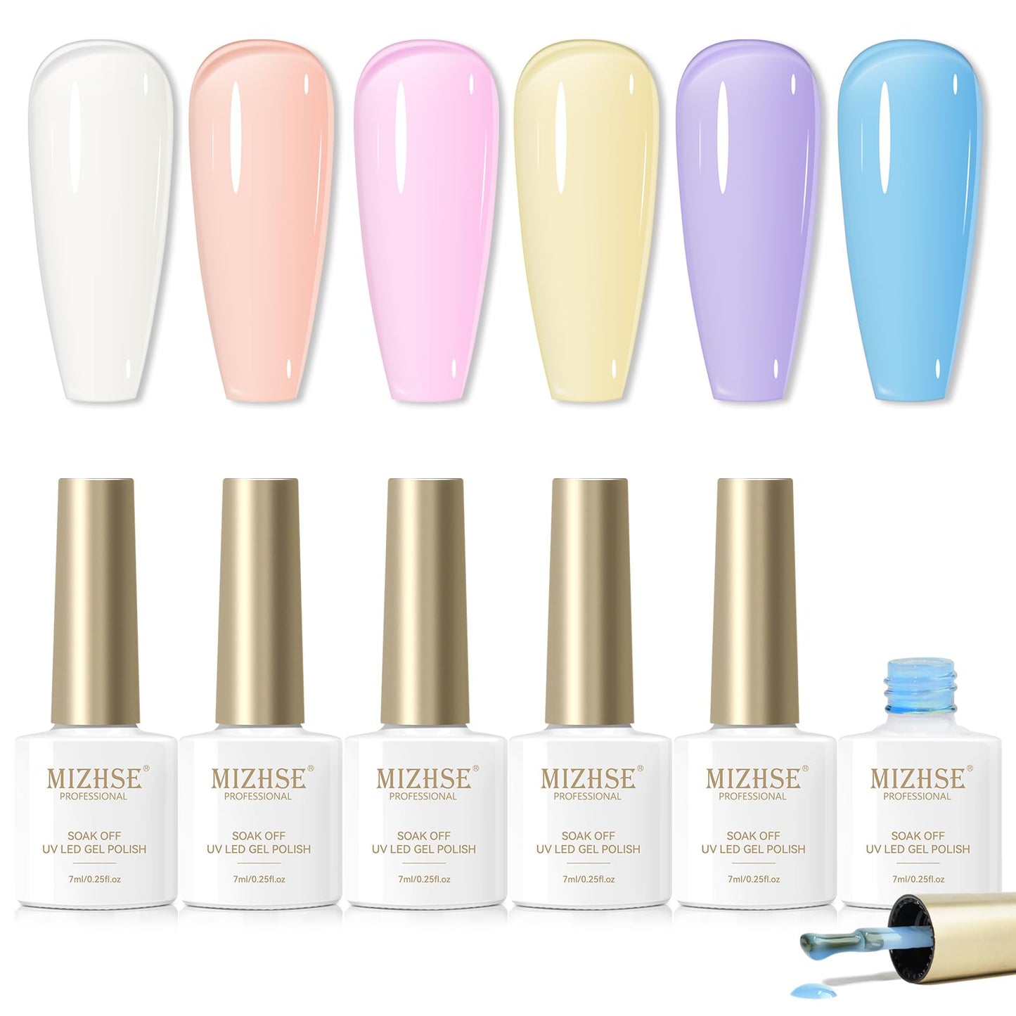 MIZHSE Jelly Gel Nail Polish Set 6 Colors, Summer Clear Translucent Macaroon Gel Polish 7ml, Pink White Sheer Manicure Kit UV LED Soak Off Varnish for Home Salon