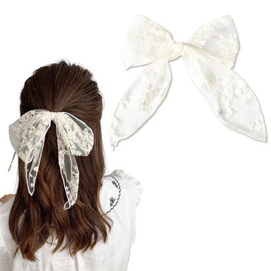 Bow Hair Clips White Lace Hair Bows for Women Girls Bowknot Hair Clip Hair Bow Barrettes Hairclips for Women Styling Large Hair Bow Clips Lace Hair Accessories for Brides Bow Knot Decor Hair Clip