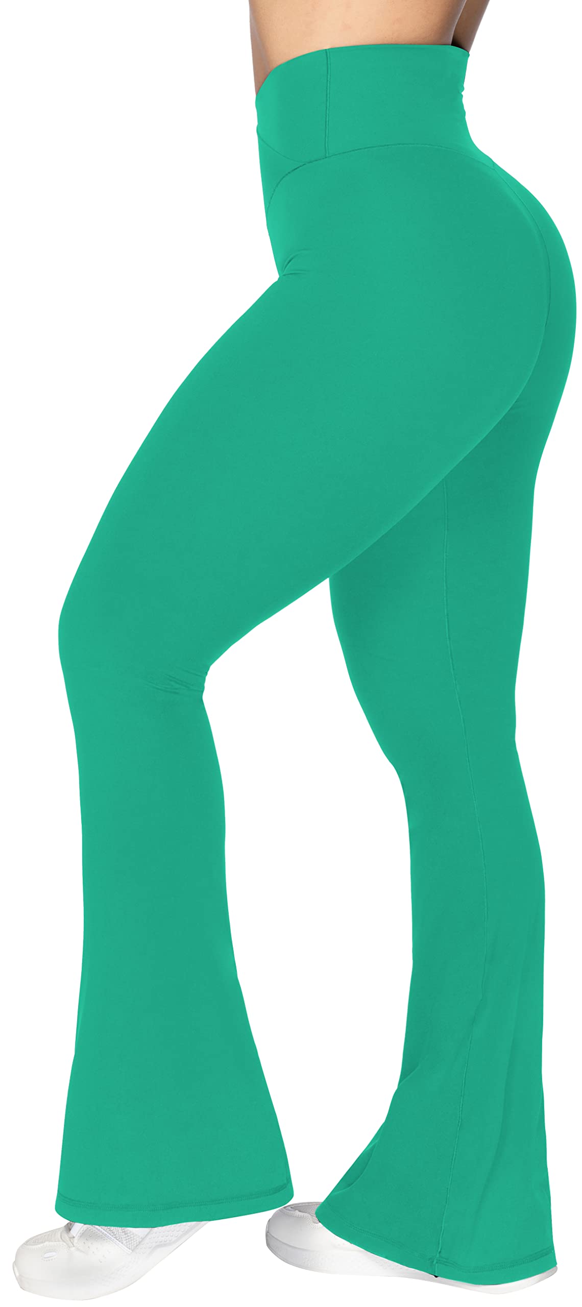 Sunzel Flare Leggings, Crossover Yoga Pants with Tummy Control, High-Waisted and Wide Leg, 32" Inseam, Golf Green X-Small