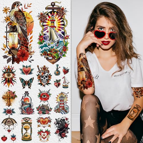 Cerlaza 79 Sheets Temporary Tattoos - Classic Old School Designs