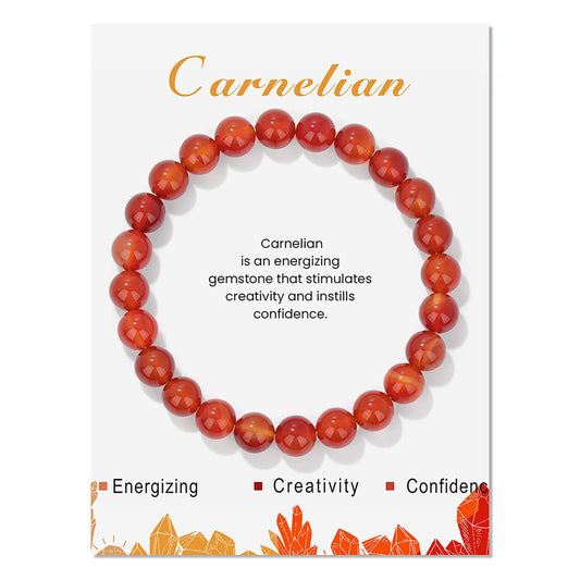 Carnelian Bracelet for Women 8mm Handmade Real Crystal Carnelian Bead Bracelet Natural Stone Bracelet Stretch Gemstone Bracelets Carnelian Jewelry for Women Girls