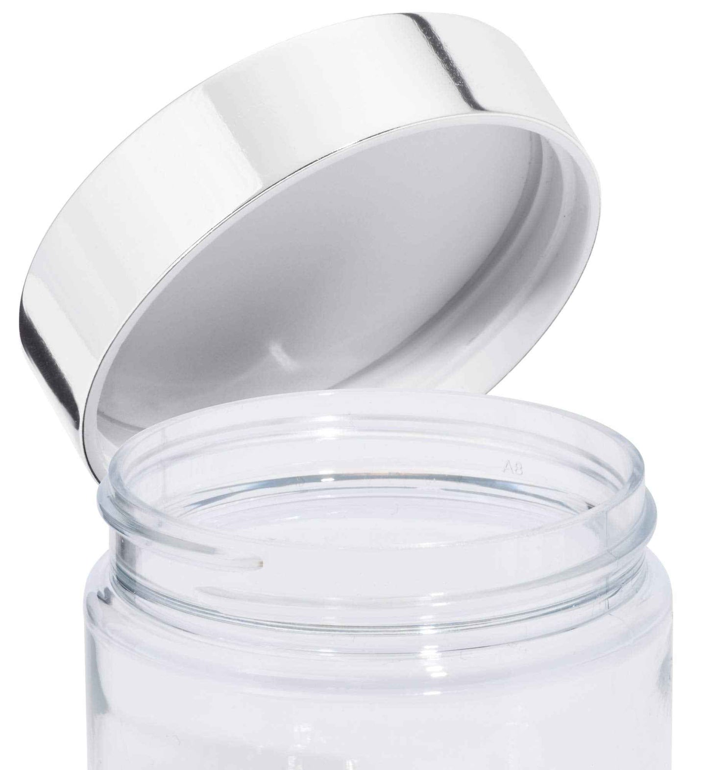 6 oz Clear PET Plastic Jar with Silver Metal Overshell Lid (12 Pack)
