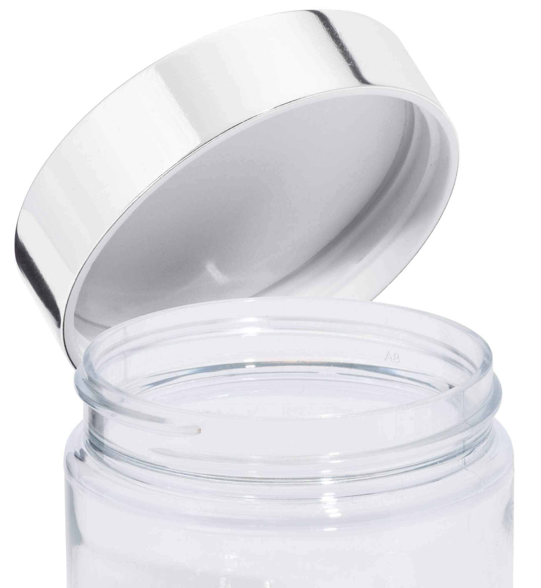 6 oz Clear PET Plastic Jar with Silver Metal Overshell Lid (12 Pack)